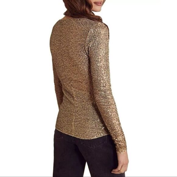 Intimately Free People Gold Sequin Long Sleeve Top - Size S - Picture 2 of 6